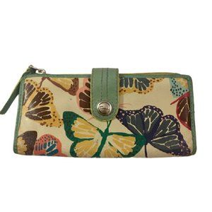 Fossil Leather Wallet Multi Color Butterflies